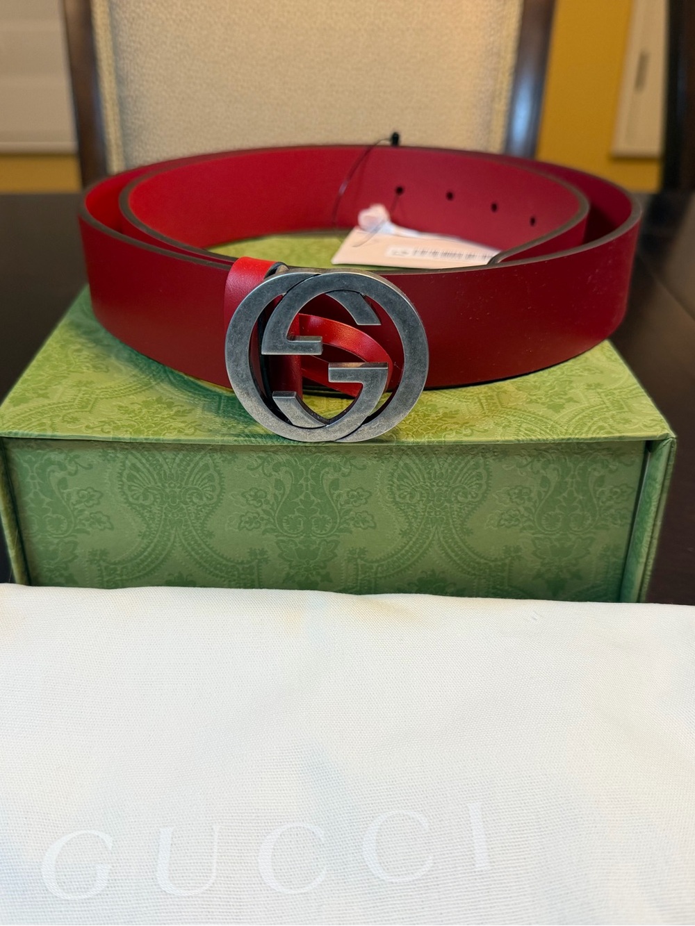 New Gucci GG Logo Belt Red Size 38 / 95 cm Fits a Waist 34 - 38 - Picture 12 of 13